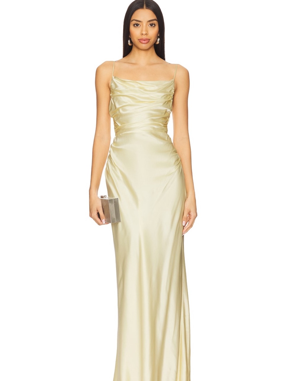 Lovers + Friends Satin Cowl Maxi Gown in Pale Gold